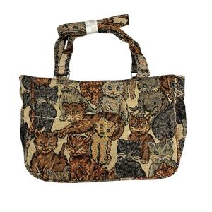 Cat Print Tapestry Grandmacore Shoulder Bag